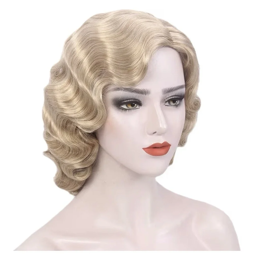Medisifa Finfer Wave Wig 1920s Retro Mid‎ Long Curly Synthetic Hair Blonde